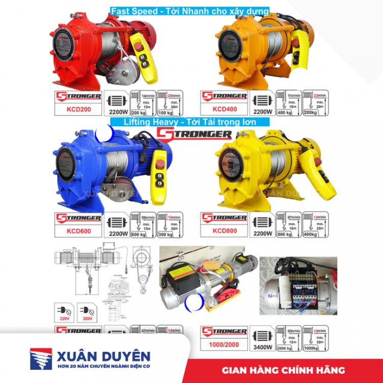Máy tời xây dựng 400 - 800kg Stronger KCD800