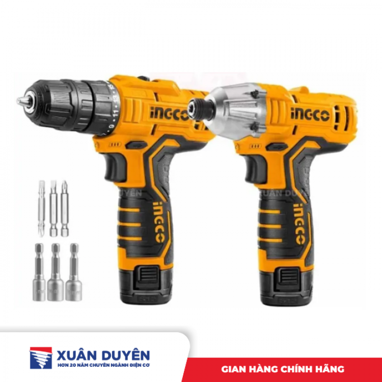Bộ combo máy khoan 10mm và siết vít dùng pin Lithum 12V Ingco CKLI1201