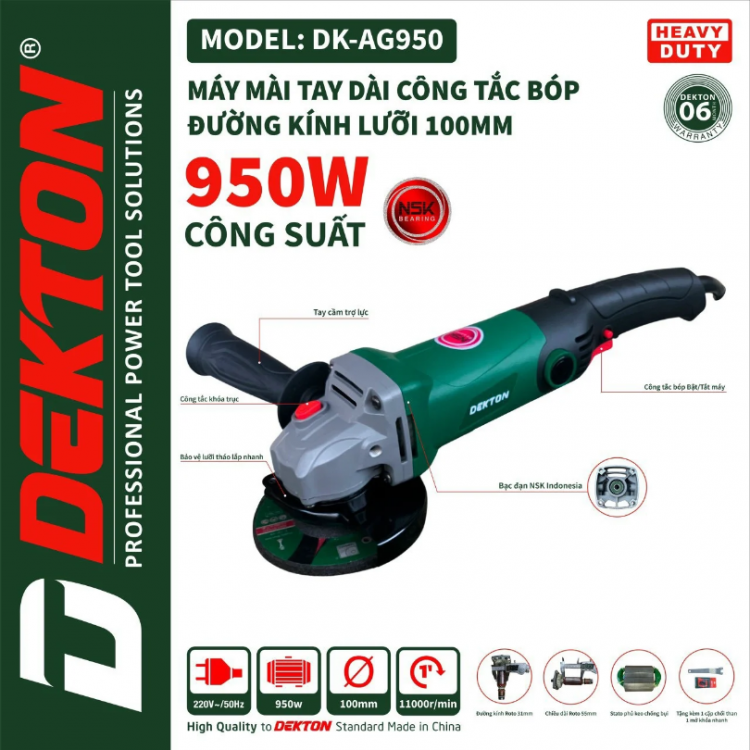 Máy mài góc Dekton DK-AG950 950W (100MM, 950W) (có điều chỉnh tốc độ)