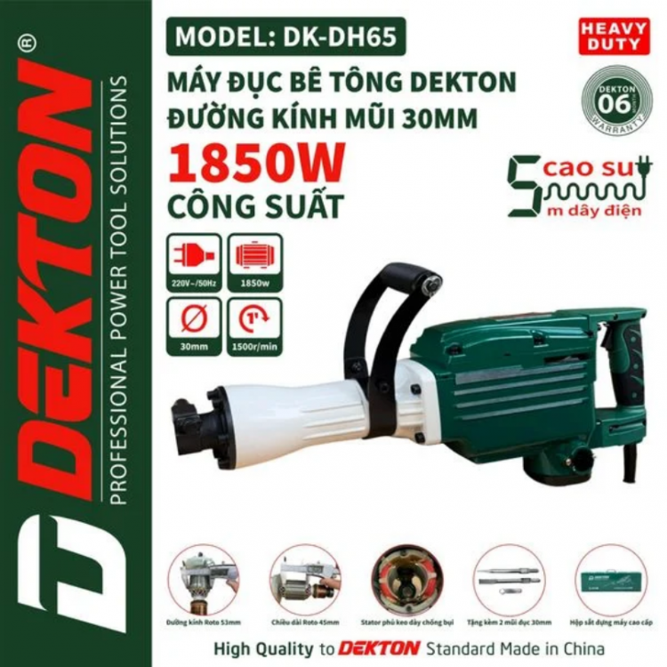 Máy đục bê tông Dekton DK-DH65 (30MM, 1850W)