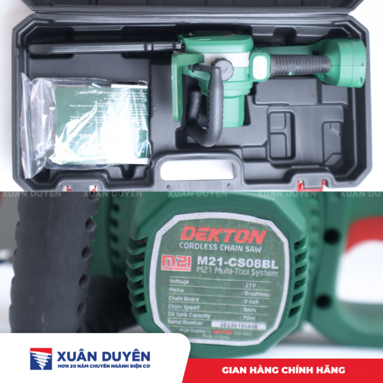 Máy cưa xích dùng pin 21V Dekton M21-CS08BL (Chưa kèm pin sạc)
