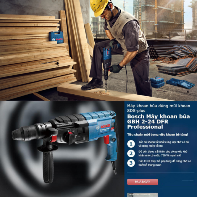 Máy khoan búa Bosch GBH 2-24 DFR (24MM, 790W) (gỡ được đầu gài)