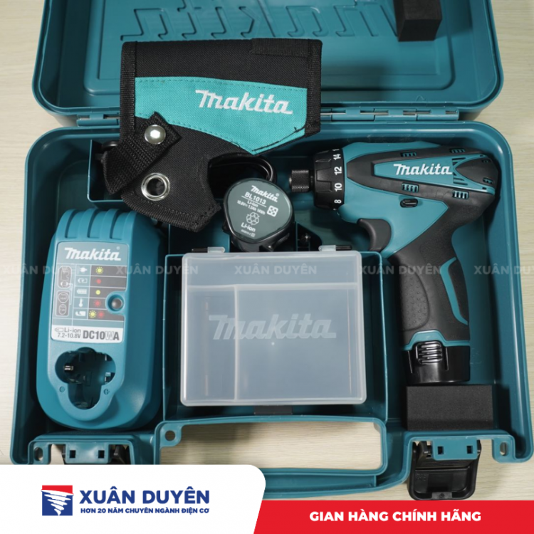 Máy khoan và vặn vít dùng pin 10.8V Makita DF030DWE (2 pin 1.3 Ah + 1 sạc DC10WA)