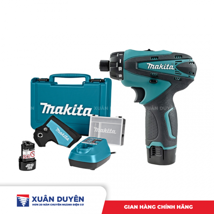 Máy khoan và vặn vít dùng pin 10.8V Makita DF030DWE (2 pin 1.3 Ah + 1 sạc DC10WA)