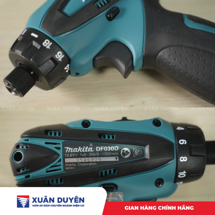 Máy khoan và vặn vít dùng pin 10.8V Makita DF030DWE (2 pin 1.3 Ah + 1 sạc DC10WA)