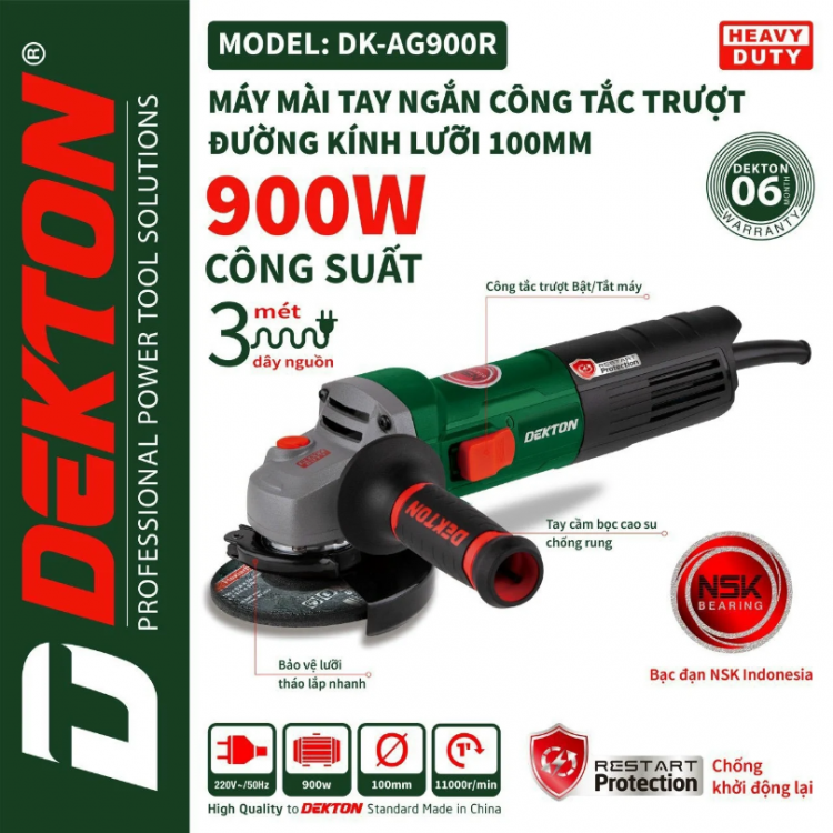 Máy mài góc Dekton DK-AG900R (100MM, 900W) (công tắc trượt)