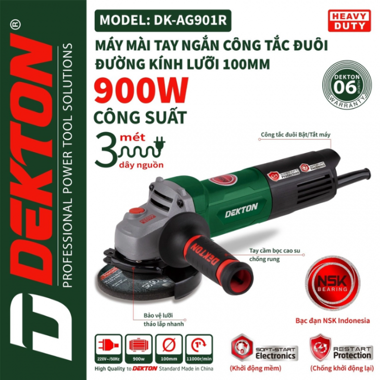 Máy mài góc Dekton DK-AG901R (100MM, 900W) (công tắc đuôi)