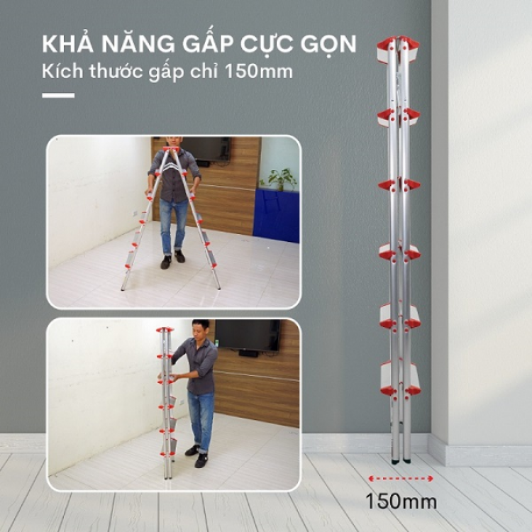 Thang nhôm chữ A bậc bằng 6 bậc Nakata TM206