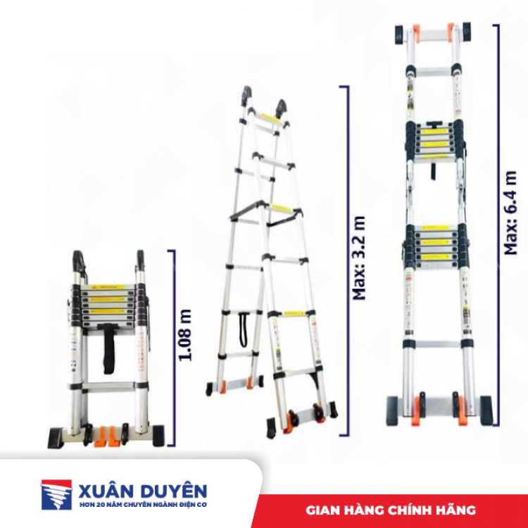 Thang nhôm đôi Nakata TY640 (chữ A 3.2m + 3.2m) màu đen